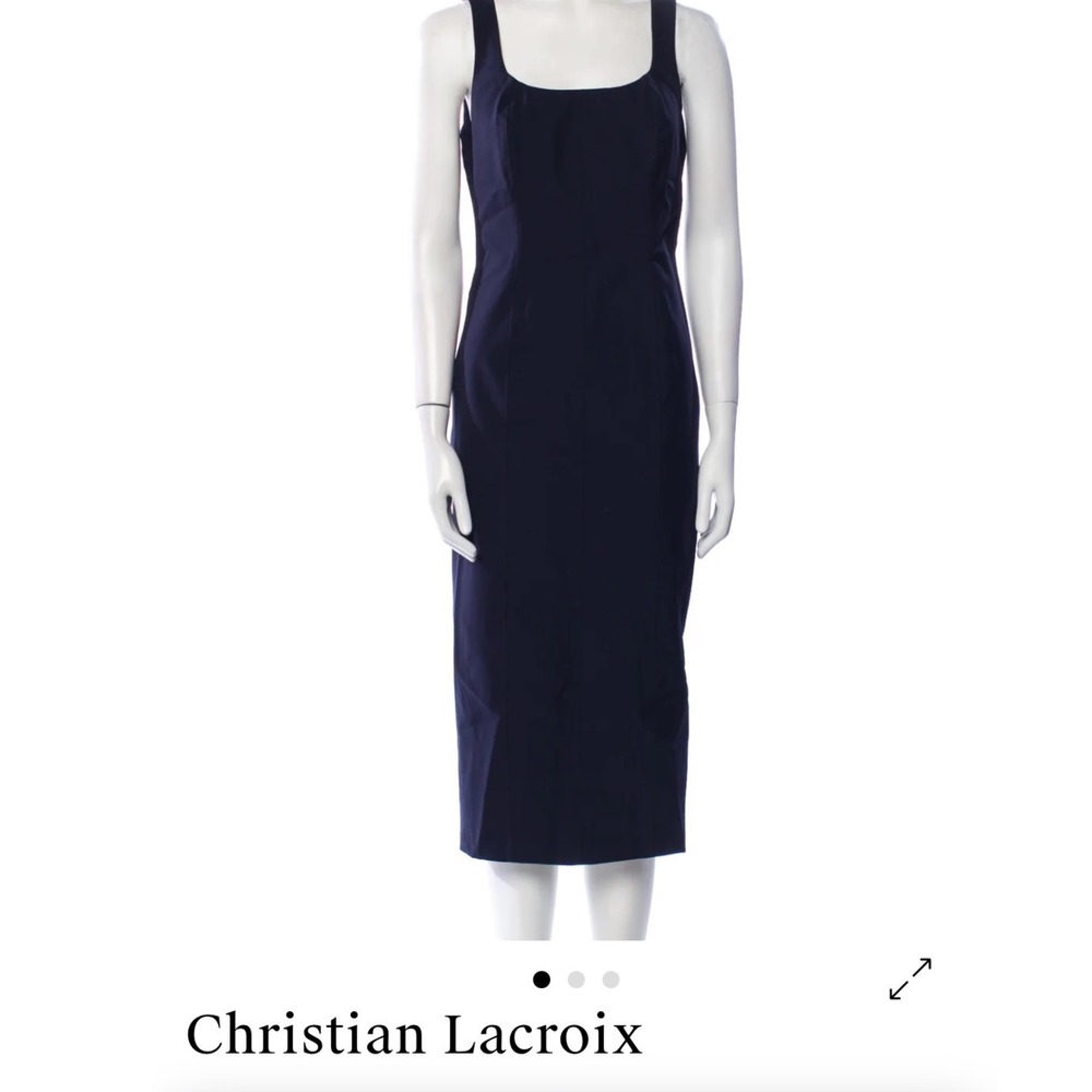 Christian Lacroix Dress Women L Navy Blue Excellent Scoop Neck Midi Sheath NYL